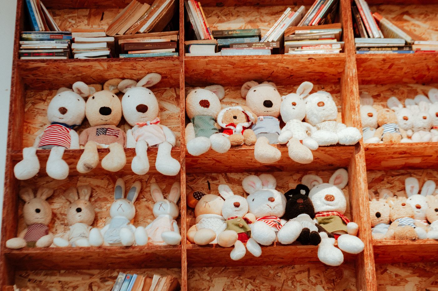Gemütliche Regale voller bezaubernder Stofftiere und Bücher, perfekt für eine verspielte Raumdekoration. - King Squishy