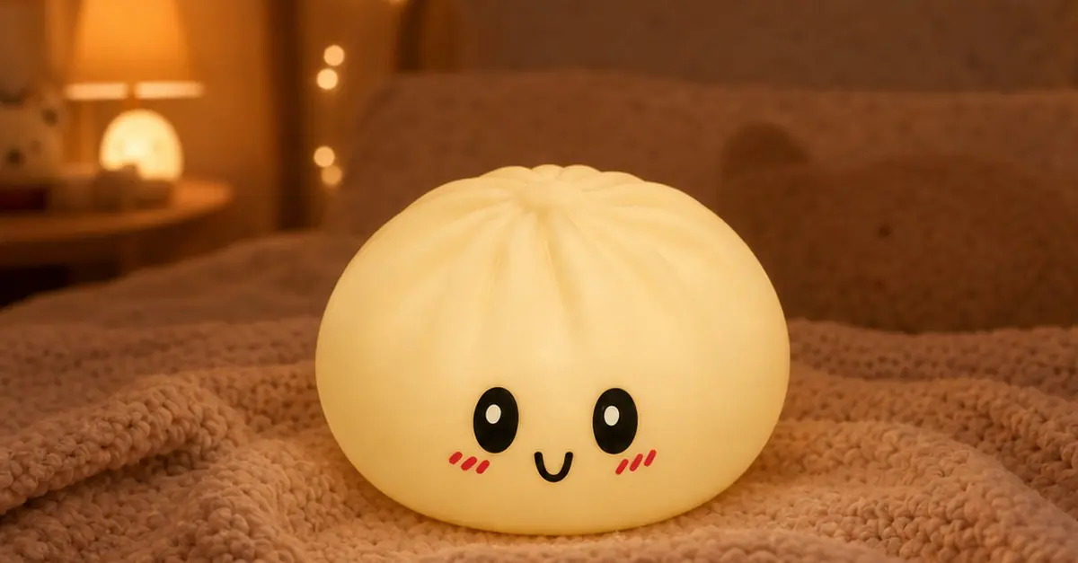 Mainan squishy bakpao kukus krim beristirahat di atas selimut saat waktu tidur - King Squishy