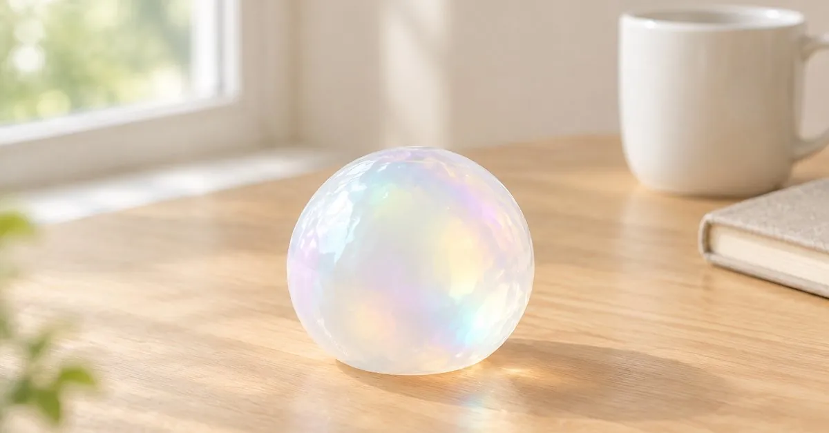 Bola stres kelapa transparan di atas meja senyap - King Squishy