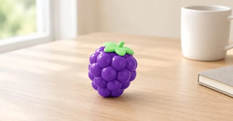 Grape squeeze cube, a quiet low-stimulation fidget for migraine - King Squishy