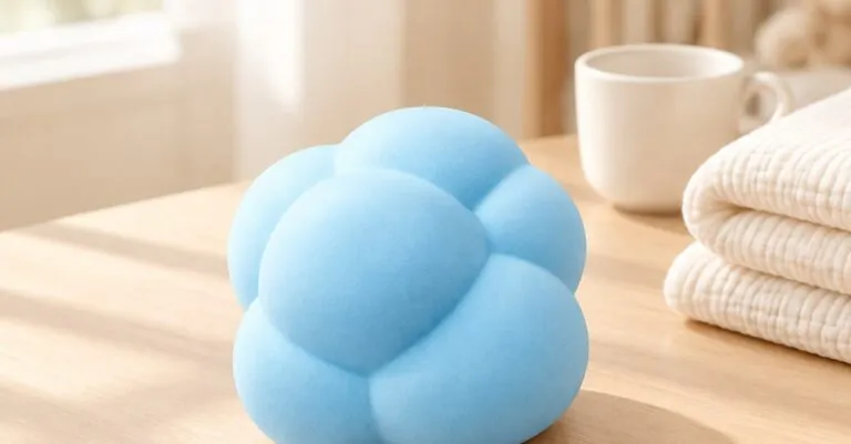 Soft cloud squishy fidget toy for new moms on a nursery side table - King Squishy
