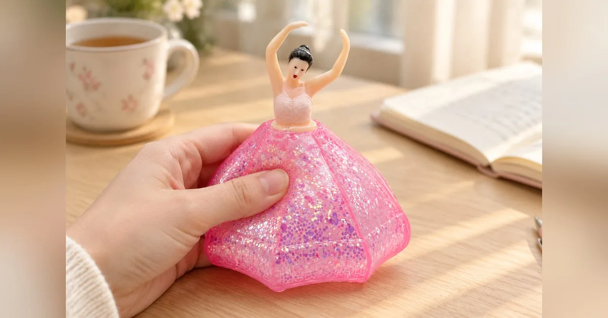 Mainan squishy ballerina kembali lambat (slow rise) yang diemas di tangan menunjukkan input sentuhan menenangkan untuk mood rendah - Grosir King Squishy