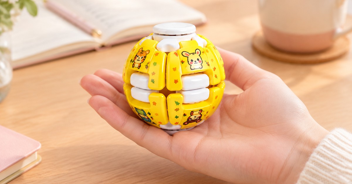 Fidget toy de bola giratória segurado na palma da mão, demonstrando qualidade de fabricação para compradores de atacado - King Squishy atacado