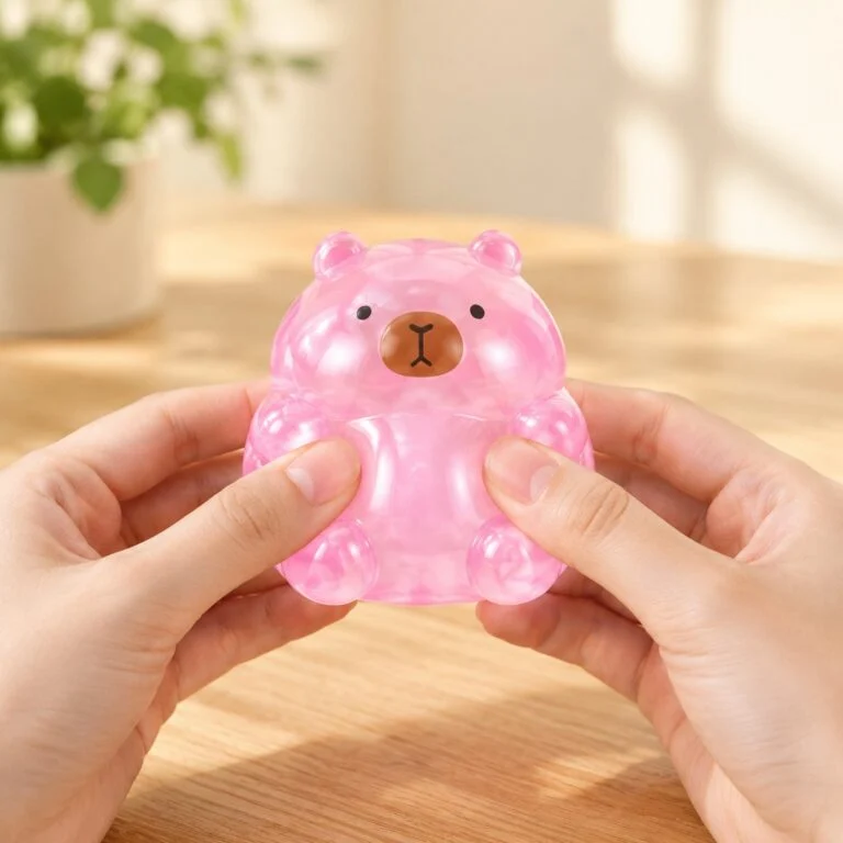 Fidget toys for anxiety attacks: hands squeezing a soft slow-rise capybara squishy - King Squishy