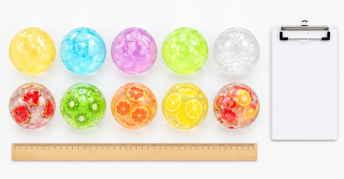 Squishy stress ball line-up measured for a wholesale order - King Squishy