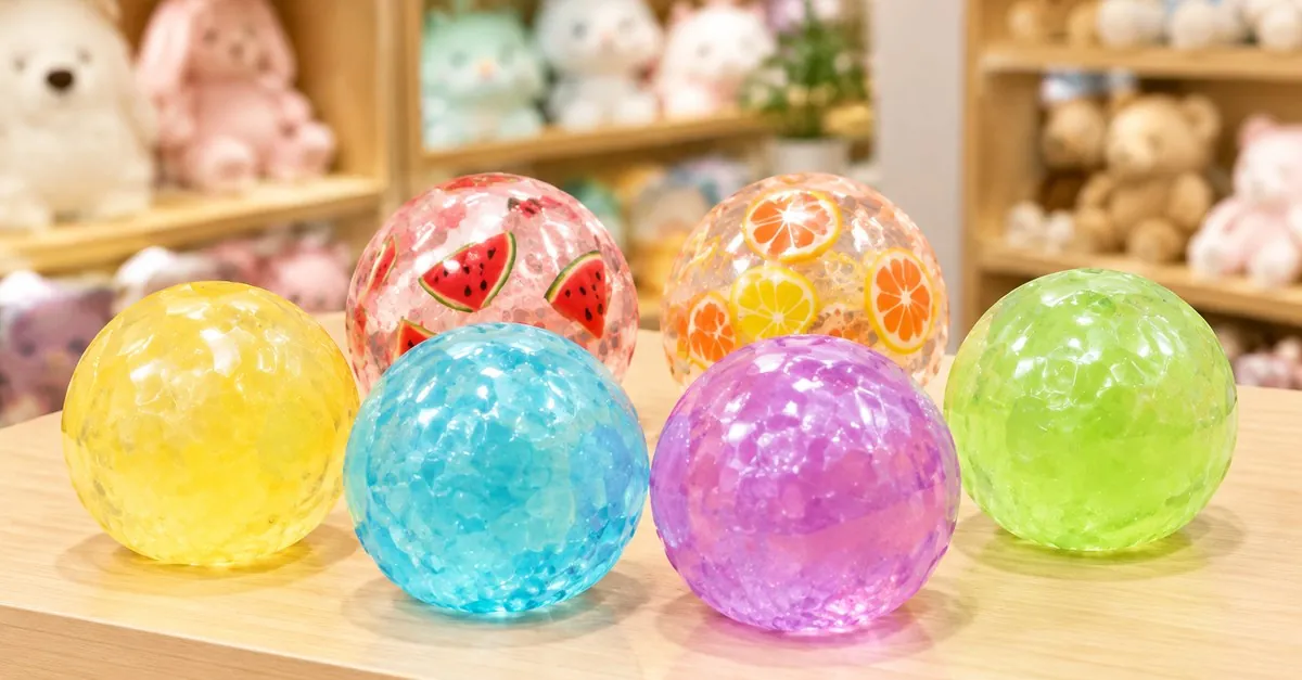 キングスクイッシー:ギフトショップの店頭に並ぶ、カートン単位で販売されるスクイーズストレスボール