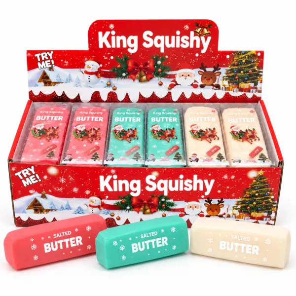 Christmas Vaseline Butter squishy toy in a red Christmas display box - wholesale packshot by King Squishy