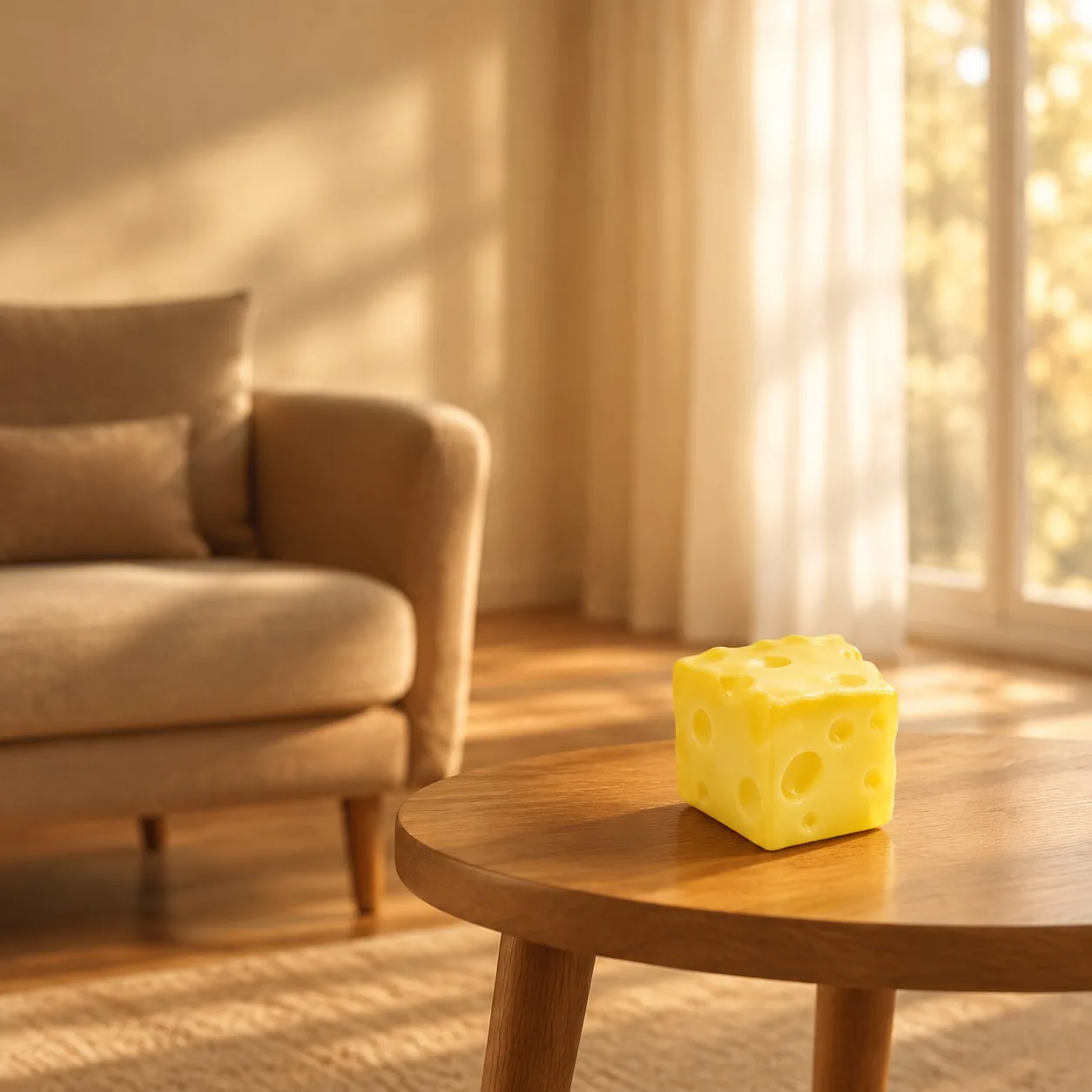 Firm squeeze cube fidget toy for elderly dementia residents in a calm care-home lounge - King Squishy